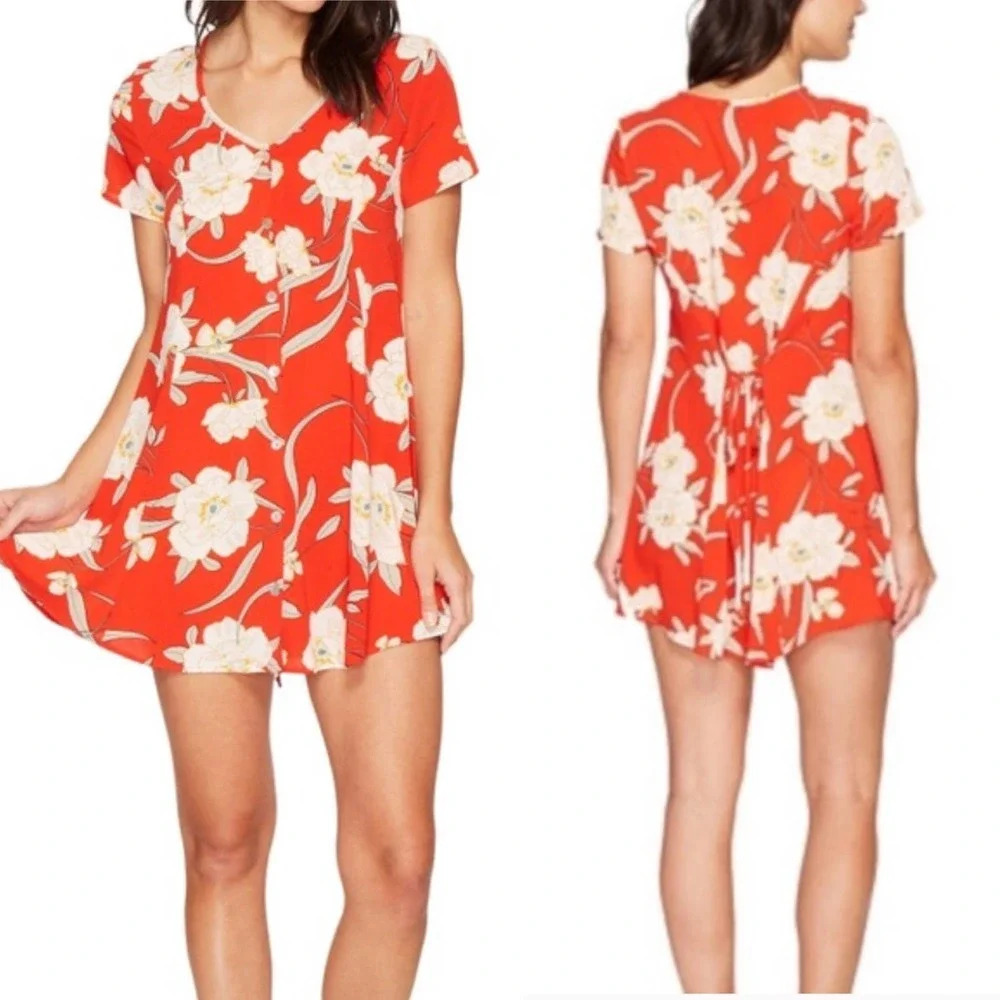 Show Me Your Mumu Bennett Babydoll Dress‎ Southern Red Pebble Floral Size Small